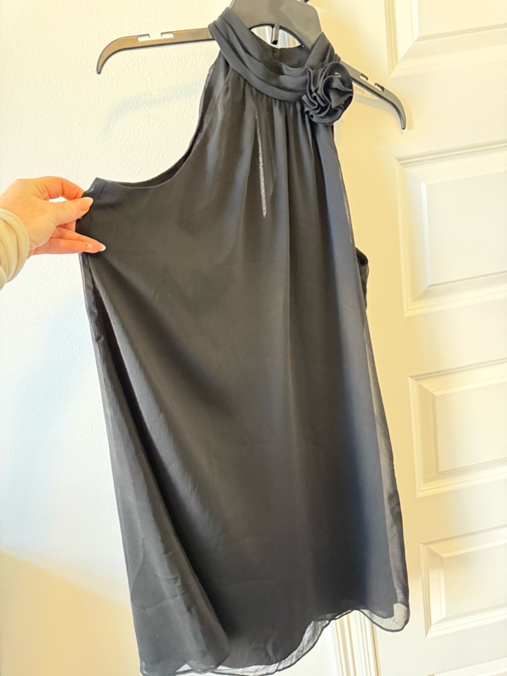 CeCe Black One-Shoulder Halter Dress with Rosette